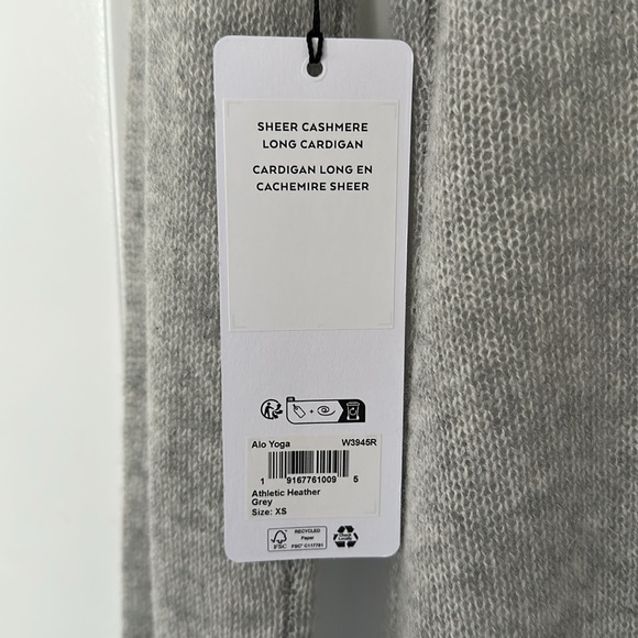 NWT ALO Yoga Sheer Cashmere Long Cardigan Athletic Heather Grey XS - Picture 9 of 9